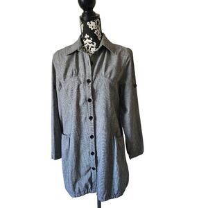 So en Button Up Shirt Jacket Gray Black Houndstooth Drawstring Pockets Size 88